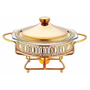 hotpot buffet warmer round glass buffet warmer multifunctional solid fuel boiler suitable for kitchen catering wedding party events (gold)