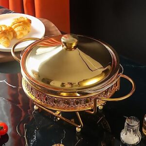 Hotpot Buffet Warmer Round Glass Buffet Warmer Multifunctional Solid Fuel Boiler Suitable for Kitchen Catering Wedding Party Events (Gold)