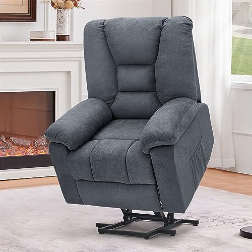 Esright Power Lift Chair Recliner for Elderly, Lift Chair with Heated Vibration Massage, Heavy Duty Electric Recliner with Side Pockets, USB Charge Port, Gray Blue