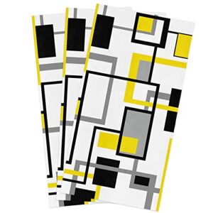 love home day modern yellow grey white kitchen towel set of 3, square rectangular geometric hand towels absorbent microfiber dish cloth abstract washable tea bar dishcloth cleaning cloths