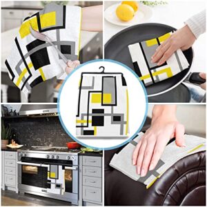 LOVE HOME DAY Modern Yellow Grey White Kitchen Towel Set of 3, Square Rectangular Geometric Hand Towels Absorbent Microfiber Dish Cloth Abstract Washable Tea Bar Dishcloth Cleaning Cloths