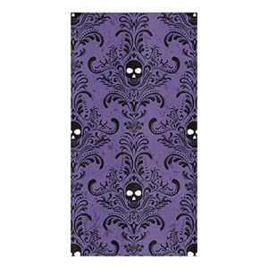 love home day halloween skull damask kitchen towel set of 1, horror black flowers texture hand towels absorbent microfiber dish cloth purple washable tea bar dishcloth cleaning cloths