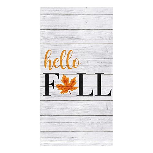 Fall Maple Leaf Kitchen Towel Set of 1, Thanksgiving Day Autumn Plant Hand Towels Absorbent Microfiber Dish Cloth Wood Plank Washable Tea Bar Dishcloth Cleaning Cloths