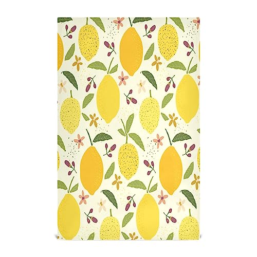 FUGIDOG Kitchen Dish Towels Set of 4, Lemon Flower Ultra Soft Absorbent Kitchen Towels Tea Towels Hand Towels Quick Drying Reusable Cleaning Cloths, 18 x 28 inch