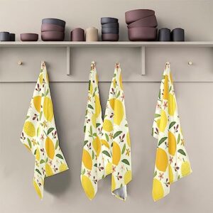 FUGIDOG Kitchen Dish Towels Set of 4, Lemon Flower Ultra Soft Absorbent Kitchen Towels Tea Towels Hand Towels Quick Drying Reusable Cleaning Cloths, 18 x 28 inch