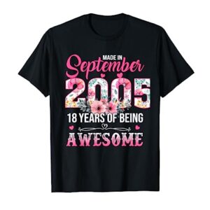 Made In September 2005 18 Year Old 18th Birthday Womens Girl T-Shirt