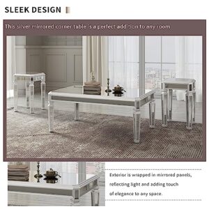 Harper & Bright Designs 3 Piece Coffee Table Set for Living Room Sofa Table Set Glass Mirrored Coffee Table Set of 3 with Adjustable Height Legs, Moderate Luxury Center Table for Living Room, Silver