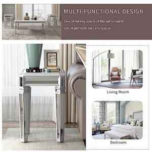 Harper & Bright Designs 3 Piece Coffee Table Set for Living Room Sofa Table Set Glass Mirrored Coffee Table Set of 3 with Adjustable Height Legs, Moderate Luxury Center Table for Living Room, Silver