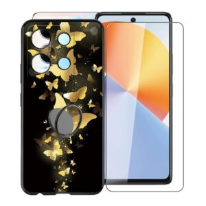 kjyfoani for infinix note 30 case, [ 1 x tempered glass protective film], shockproof soft cover, with [360° rotation ring kickstand] case for infinix note 30 (6.78") - golden dancer