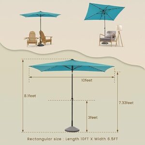 MONDAWE Outdoor Solar LED Patio Umbrella 10 x 6.5 FT Rectangular Market Umbrella with Lights， Tilt and Crank Aluminum Commercial Table Umbrella for Pool Backyard Balcony