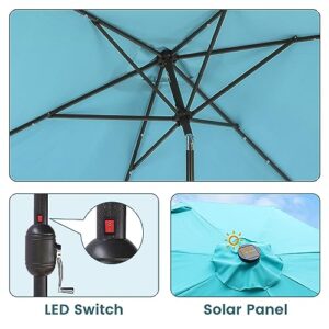 MONDAWE Outdoor Solar LED Patio Umbrella 10 x 6.5 FT Rectangular Market Umbrella with Lights， Tilt and Crank Aluminum Commercial Table Umbrella for Pool Backyard Balcony