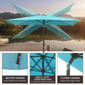 MONDAWE Outdoor Solar LED Patio Umbrella 10 x 6.5 FT Rectangular Market Umbrella with Lights， Tilt and Crank Aluminum Commercial Table Umbrella for Pool Backyard Balcony