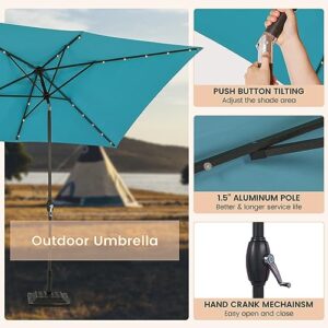 MONDAWE Outdoor Solar LED Patio Umbrella 10 x 6.5 FT Rectangular Market Umbrella with Lights， Tilt and Crank Aluminum Commercial Table Umbrella for Pool Backyard Balcony