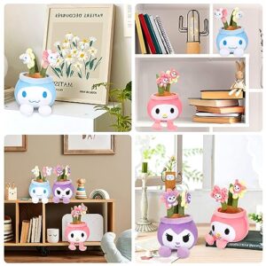 Boufaik 3pcs Kawaii Plush Doll, Cute Cinnamon My Melo Plushies, Stuffed Potted Plants Plush Toy, Home Decoration Stuffed Soft Plush Flower Gifts for Kids Boys(Pink+Purple+Blue)