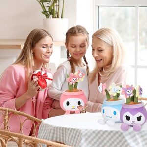 Boufaik 3pcs Kawaii Plush Doll, Cute Cinnamon My Melo Plushies, Stuffed Potted Plants Plush Toy, Home Decoration Stuffed Soft Plush Flower Gifts for Kids Boys(Pink+Purple+Blue)