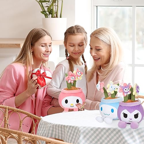 Boufaik 3pcs Kawaii Plush Doll, Cute Cinnamon My Melo Plushies, Stuffed Potted Plants Plush Toy, Home Decoration Stuffed Soft Plush Flower Gifts for Kids Boys(Pink+Purple+Blue)