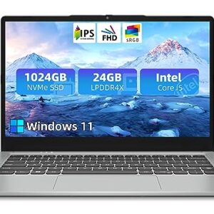 jumper 14" Laptop, 24GB LPDDR4X RAM, 1024GB NVMe SSD, 3.6GHz Intel Core i5 CPU, Full HD IPS Display, Windows 11 Laptops Computer with 4 Stereo Speakers, USB3.0*3, Type-C, Cooling Fan, 51.3WH, Metal.