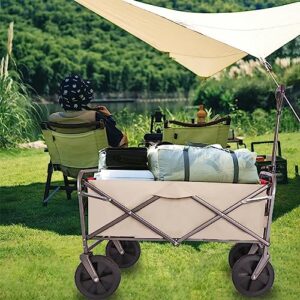 Folding Wagon Cart Beach Wagon Utility Wagon Cart Outdoor Heavy Duty Garden Portable Hand Cart with All-Terrain Wheels & Adjustable Handle (White+Red)