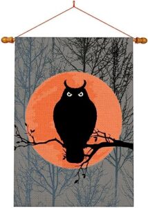 mehotop owl halloween house flag 28 x 40 double sided for outside large garden yard flags orange full moon moonlight burlap vertical banner seasons decor for outdoor lawn holiday wall door decoration