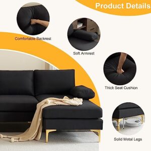 VERYKE Modern U Shaped Sectional Sofa Couch for Living Room, 110'' Linen Fabric Couch Sofa, Upholstered Sofa Bed with Golden Metal Legs for Home Office