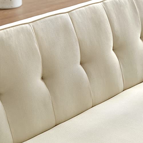 ERYE Upholstered Futon Daybed Modern Convertible Loveseat Sofa Soft Convenient Nap Sleeper Couch Bed for Home Office Apartment Furniture Sets Love Seats, Beige Linen Tufted 2 Pillows Flared Legs