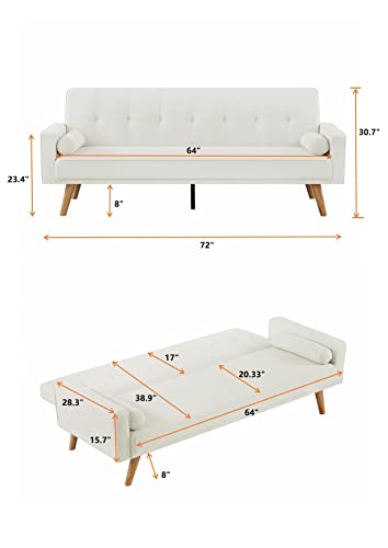 ERYE Upholstered Futon Daybed Modern Convertible Loveseat Sofa Soft Convenient Nap Sleeper Couch Bed for Home Office Apartment Furniture Sets Love Seats, Beige Linen Tufted 2 Pillows Flared Legs