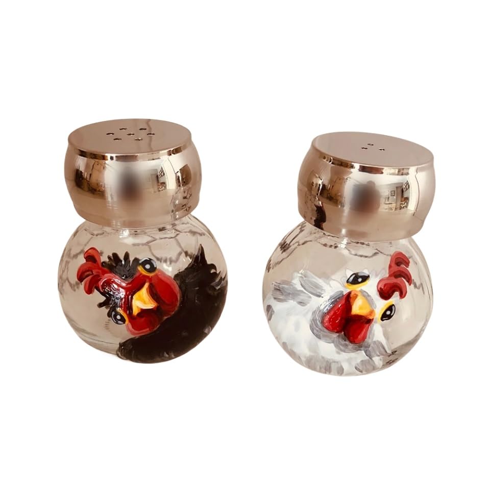 Painted Chicken Salt And Pepper Shaker, Farmhouse Cute Salt Pepper Shaker Set For Kitchen Table, Kitchen Decor Accessories - Large Seasoning Shakers Bottle Set *66* (Color : Black)