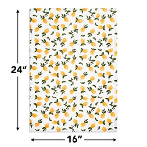 GMIcréatifs 4 Pack, 100% White Cotton Kitchen Hand Towel, Tea Towels, Dish Towels, Bar Towels, 2 Citrus Lemons Prints and 2 Citrus Oranges Prints, 24”x 16" Inches