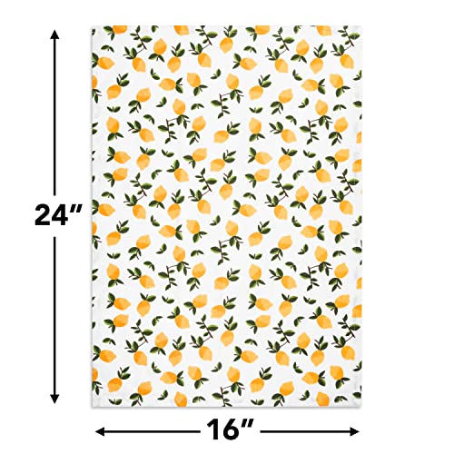 GMIcréatifs 4 Pack, 100% White Cotton Kitchen Hand Towel, Tea Towels, Dish Towels, Bar Towels, 2 Citrus Lemons Prints and 2 Citrus Oranges Prints, 24”x 16" Inches