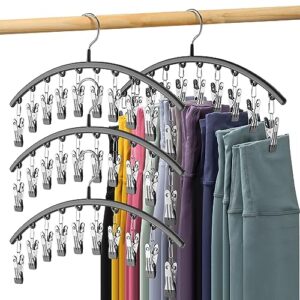 volnamal legging organizer for closet, metal yoga pants hangers 4 pack w/10 clips holds 20 leggings, hangers space saving hanging closet organizer w/rubber coated closet organizers and storage, black
