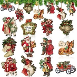 24 pcs christmas wood ornaments vintage christmas decorations for tree xmas santa claus bell candy cane wood cutout winter hanging tag sign christmas decor for christmas tree party holiday