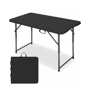 tracye 4 foot camping and utility folding table height adjustable - black
