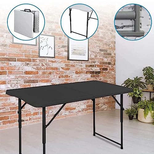 TRACYE 4 Foot Camping and Utility Folding Table Height Adjustable - Black