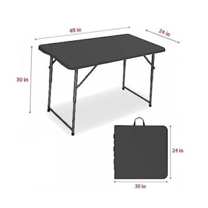 TRACYE 4 Foot Camping and Utility Folding Table Height Adjustable - Black