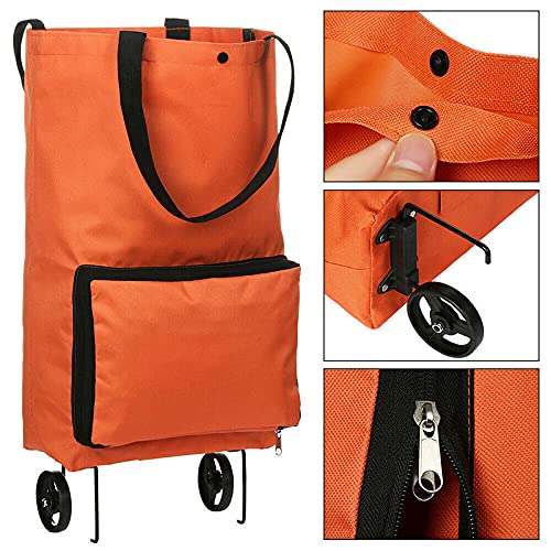Bylesary Foldable Shopping Bag With Wheels, Reusable Grocery Bags Extra Large Foldable Heavy Duty Shopping Tote, With Reinforced Bottom & Handles, for Camping, Weekenders, Traveling