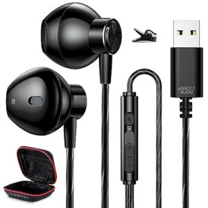 usb headset wired earphone for pc, 8.2ft cord pc headset with microphone for laptop, lightweight noise cancelling in-ear computer headphone gaming earbuds with mute audio control for office school ps5