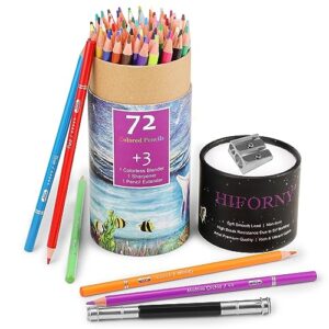 hiforny 75 pack colored pencils set for adult coloring,72 colors coloring pencils with extras,artists soft core,vibrant color,drawing pencils art craft supplies for adults beginners kids