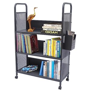 office book carts, rolling book truck book cart with 3 flat shelves, library book cart with swivel lockable casters, book cart,library cart,rolling library book cart shelves,for home shelves office