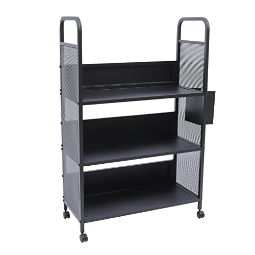 Office Book Carts, Rolling Book Truck Book Cart with 3 Flat Shelves, Library Book Cart with Swivel Lockable Casters, Book Cart,Library Cart,Rolling Library Book Cart Shelves,for Home Shelves Office