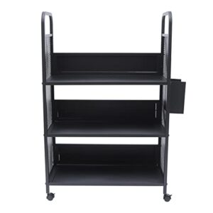 Office Book Carts, Rolling Book Truck Book Cart with 3 Flat Shelves, Library Book Cart with Swivel Lockable Casters, Book Cart,Library Cart,Rolling Library Book Cart Shelves,for Home Shelves Office