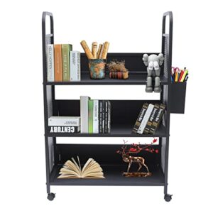 Office Book Carts, Rolling Book Truck Book Cart with 3 Flat Shelves, Library Book Cart with Swivel Lockable Casters, Book Cart,Library Cart,Rolling Library Book Cart Shelves,for Home Shelves Office