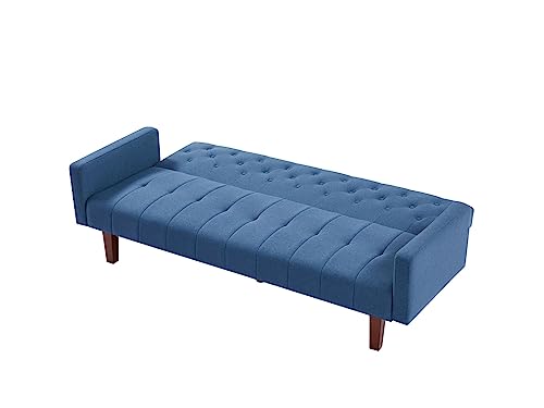 Blue, Linen, Convertible Double Folding Living Room Sofa Bed (Eucalyptus Wood Frame)