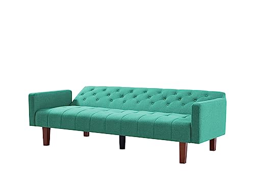 Green, Linen, Convertible Double Folding Living Room Sofa Bed (Eucalyptus Wood Frame)