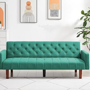 Green, Linen, Convertible Double Folding Living Room Sofa Bed (Eucalyptus Wood Frame)