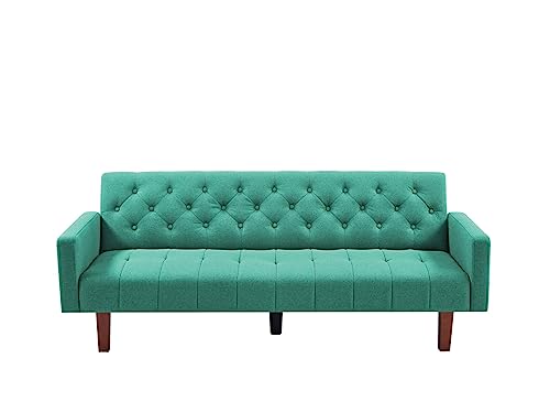 Green, Linen, Convertible Double Folding Living Room Sofa Bed (Eucalyptus Wood Frame)