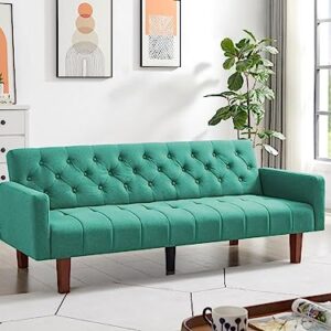 Green, Linen, Convertible Double Folding Living Room Sofa Bed (Eucalyptus Wood Frame)