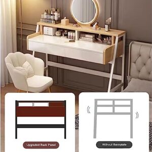 NRNQMTFZ Make Vanity Set with Touch Screen Dimming Mirror,Vanity Set with Chair,Makeup Table with 2 Drawer, Vanity Table Set for Makeup Room, Bedroom(100cm/39.4in,White + Wood Color)