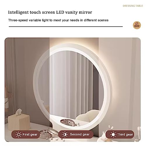 NRNQMTFZ Make Vanity Set with Touch Screen Dimming Mirror,Vanity Set with Chair,Makeup Table with 2 Drawer, Vanity Table Set for Makeup Room, Bedroom(100cm/39.4in,White + Wood Color)