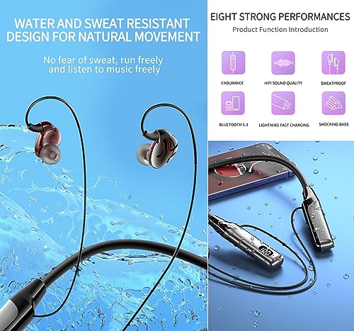 OYEALEX Neckband Bluetooth Headphone, Wireless Earbuds in-Ear Noise Cancelling HiFi Stereo Clear Headsets, LED Screen Display, Waterproof, Built-in Microphone for Phone Call Music(Grey)