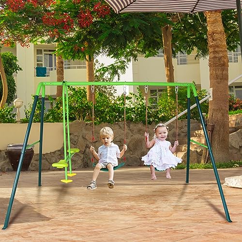 RedSwing Swing Seat for Kids Outdoor with 57-86" Rope, Kids Safety Playground Swing Seat Replacement, Belt Swing, Heavy Duty, with Large Swing Frame Set Backyard Swing and Seesaw， Green